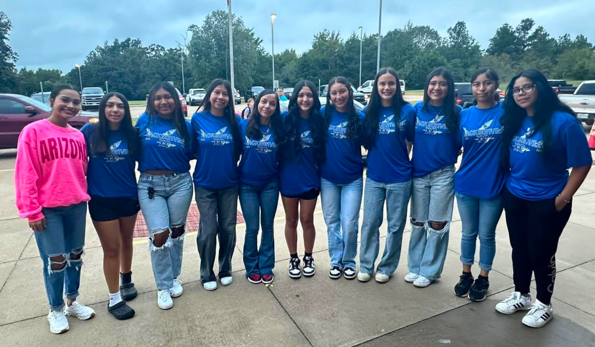 Een groepje sportieve studenten van de Jacksonville High School.