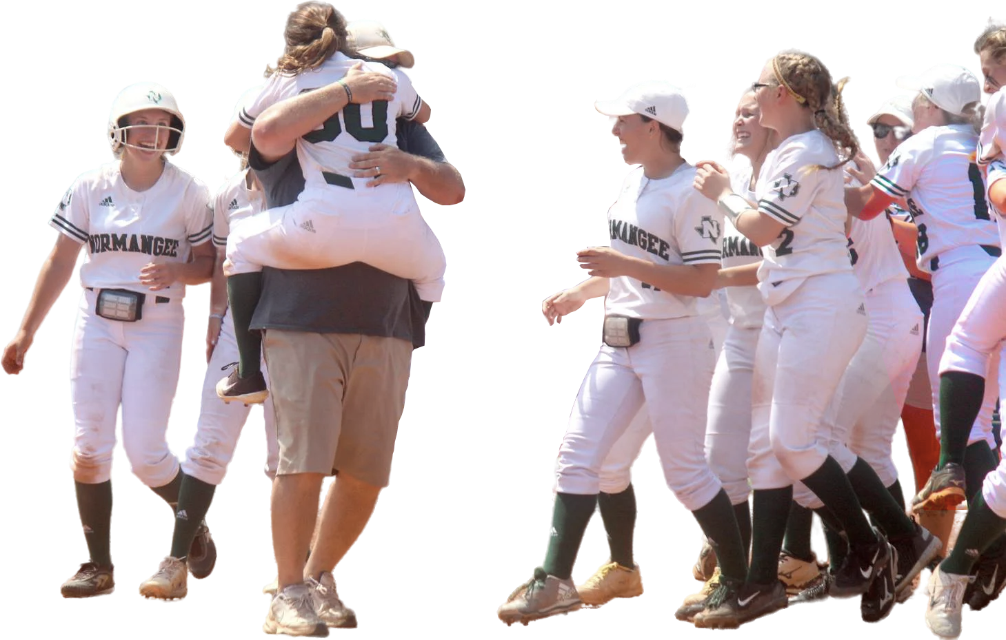 Het softball team van Normangee High School met hun coach.