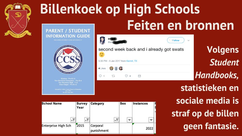 Billenkoek op High Schools - feiten en bronnen. Uit Student Handbooks, statistieken, en sociale media blijkt dat straf op de billen werkelijkheid is en geen fantasie.