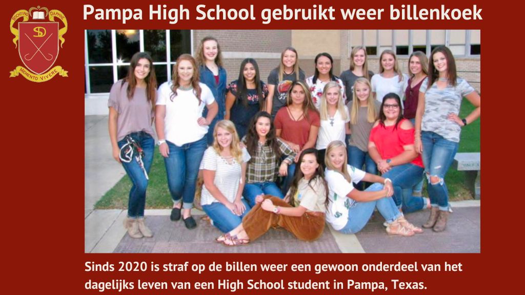 Pampa High School gebruikt weer billenkoek. Sinds 2020 is straf op de billen weer een gewoon onderdeel van het dagelijks leven van een High School student in Pampa, Texas.